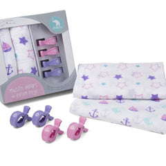 All4Ella Muslin Wraps + Pegs - Nautical Purple